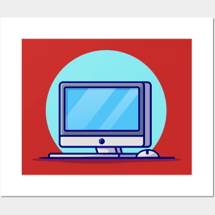 Computer Desktop With Mouse Cartoon Vector Icon Illustration (2) Posters and Art